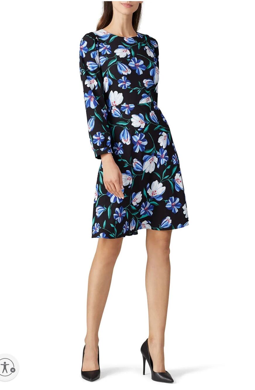 DRAPER JAMES Black Floral Smocked Long Sleeve Dress // 2
